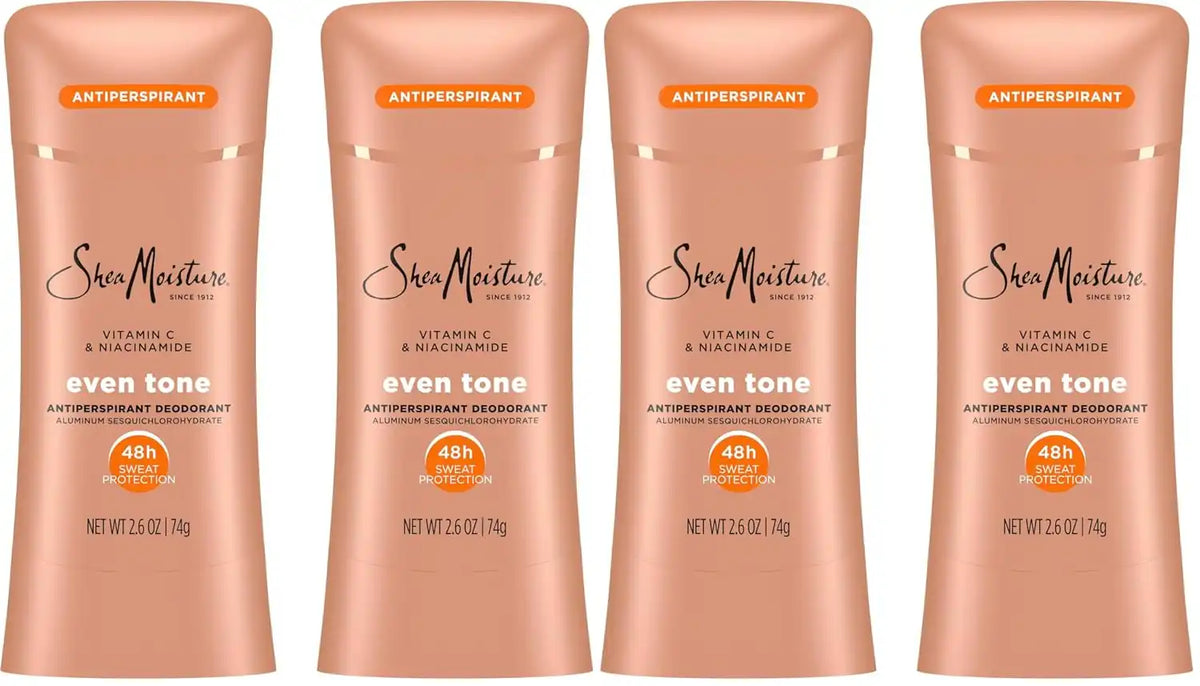 SheaMoisture Antiperspirant Deodorant Stick Even Tone Vitamin C & Niacinamide for 48HR Sweat & Odor Protection with No Parabens & No Mineral Oil 2.6 oz, (Pack of 4)