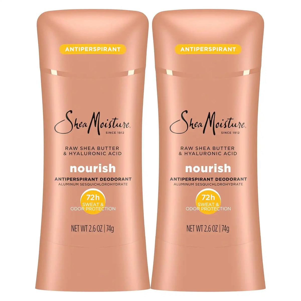 SheaMoisture Antiperspirant Deodorant Stick Moisturizing Raw Shea Butter & Hyaluronic Acid 2 Count for 48HR Sweat & Odor Protection with No Parabens & No Mineral Oil 2.6 oz